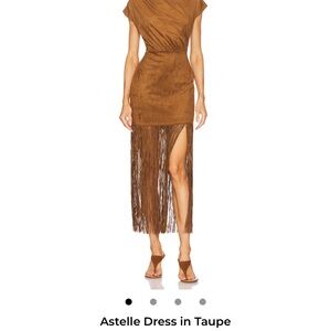 SAYLOR Taupe Fringe High-Low Dress